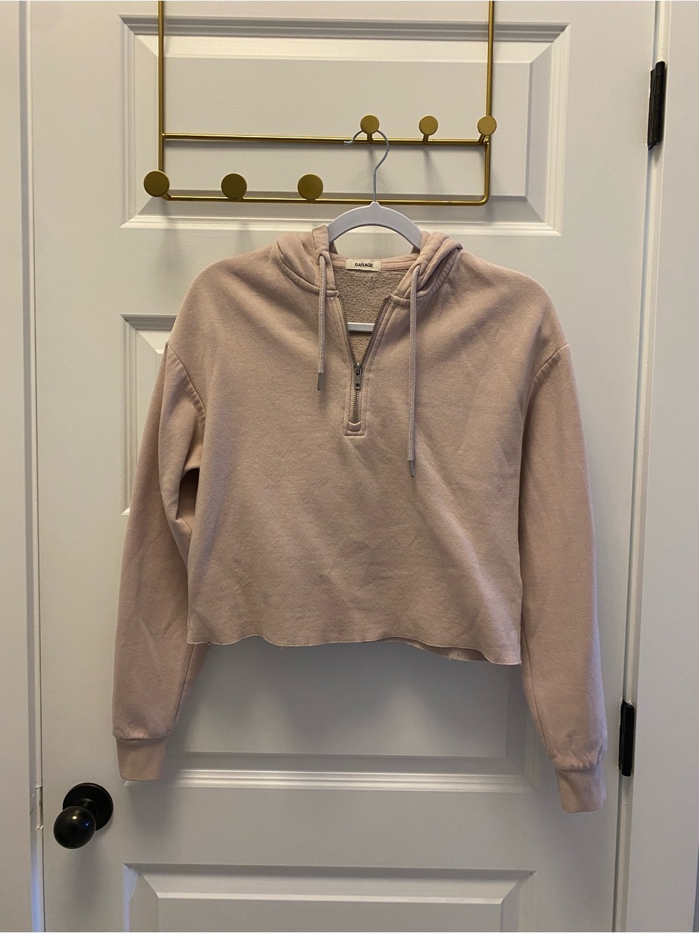 Garage Crop Half-Zip Hoodie — Dusty Pink